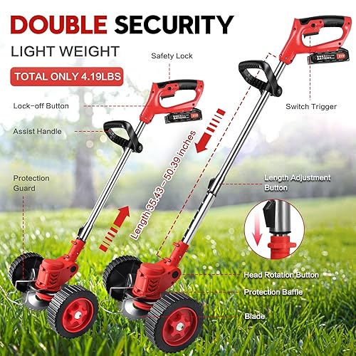 Cordless Weeder Mower Battery Powered 21V 2000mAh, Electric Weeder