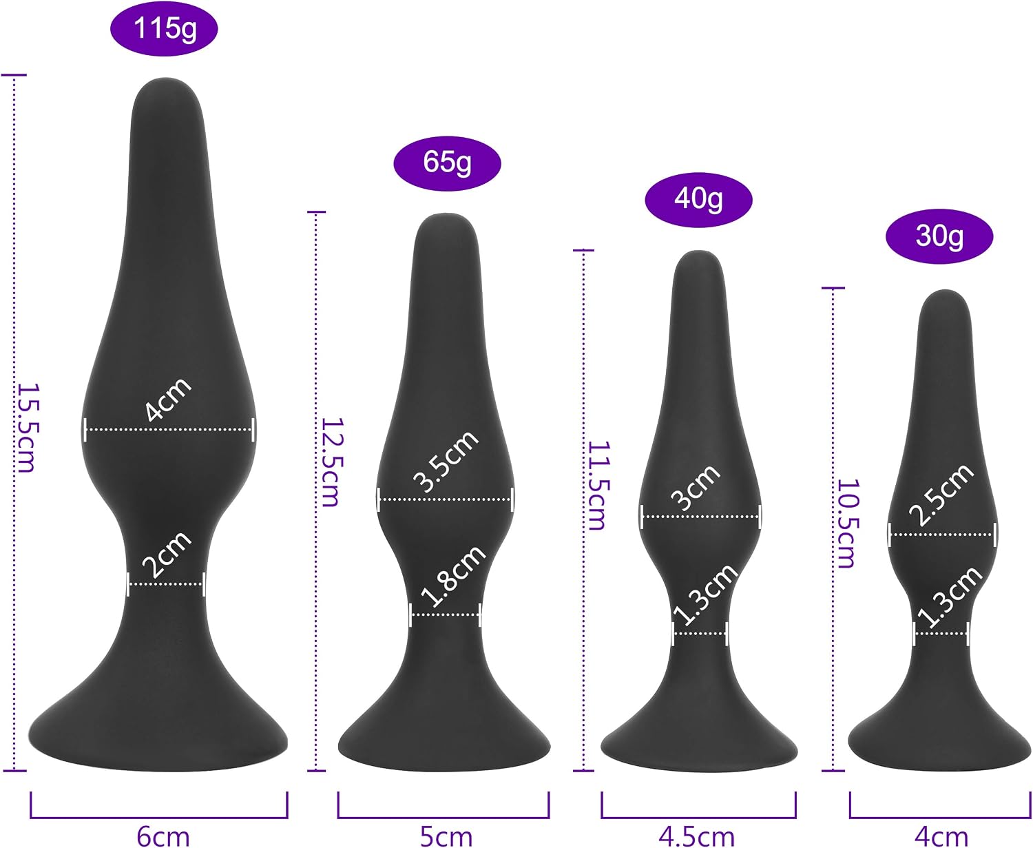 Belmalia 4X Anal-Plug with Strong Suction Cup, Erotic Desire for Him and Her with Smooth Silicone Dildo Set S + M + L + XL, Butt-Plug Black - Image 4