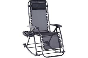 Outsunny Outdoor Rocking Chairs, Foldable Reclining Zero Gravity Lounge Rocker with Pillow, Cup & Phone Holder, Combo Design with Folding Legs, Black