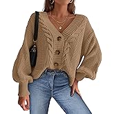dowerme Cardigan Sweaters for Women Spring Fashion 2026 V Neck Long Sleeve Chunky Cable Knit Sweater Button Outwear