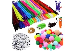 PENVINOO 862 Pieces Art & Craft Supplies Set DIY Activities & Parties Pipe Cleaners Craft Set 200 Pcs Pipe Cleaners 454 Pcs Pom Poms 208 Pcs Wiggle Eyes Self Adhesive