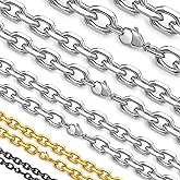 Hoyazvet Cable Chain Stainless Steel Necklace for Men Women, 3/5/8/10/13MM Width, 18K Gold Plated/Black Metal/316L Stainless Steel Sturdy Rolo Link Chain Necklace, 18-30inch Length