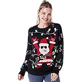 Giggling Getup Ugly Christmas Sweater with Light, LED Ugly Christmas Sweater for Women Men Kids 2025 Santa(Black)