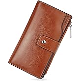 BOSTANTEN Womens Leather Wallets RFID Blocking Large Capacity Credit Cards Holder Phone Clutch Brown Orange