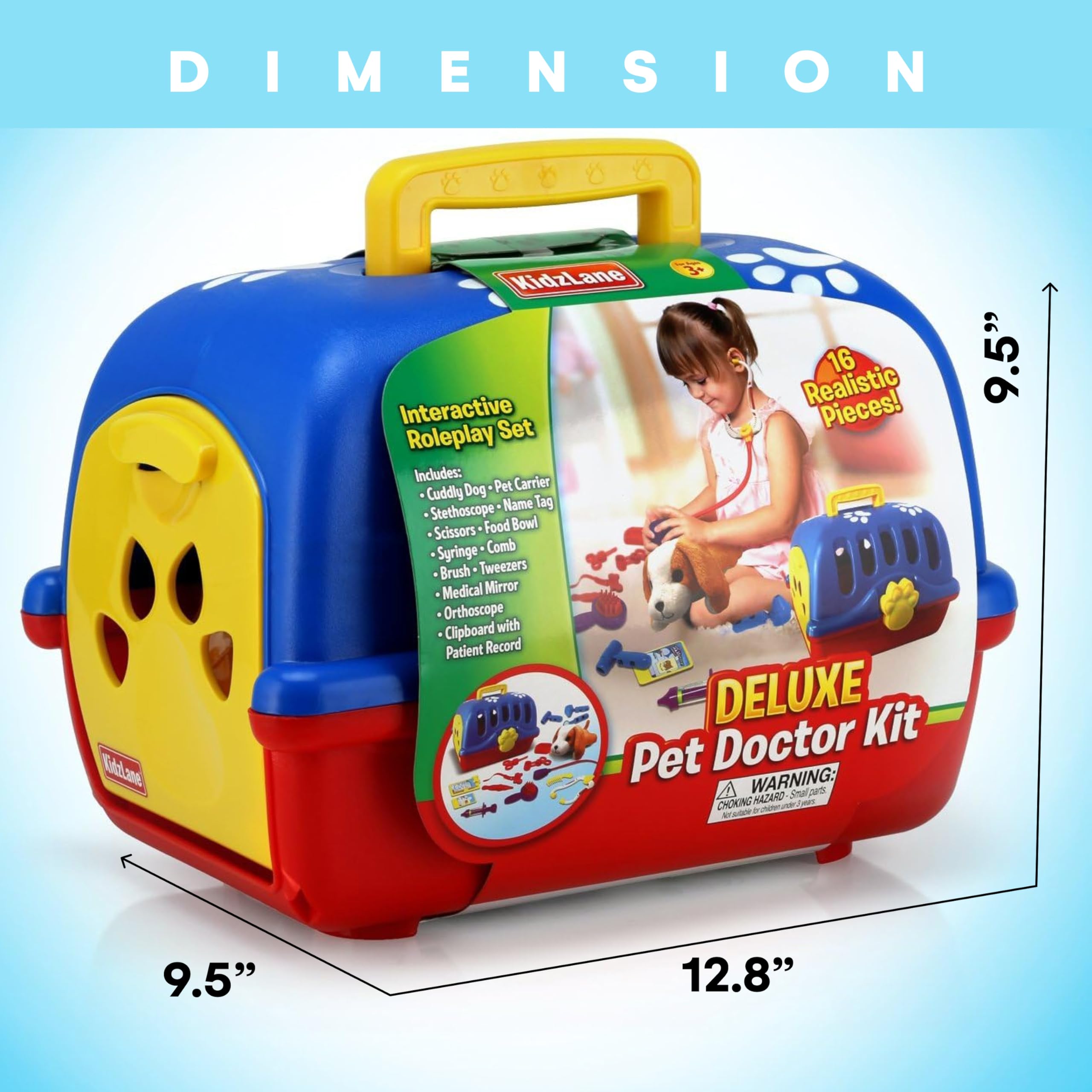 Kidzlane Deluxe Veterinarian Kit for Kids and Toddlers | Pretend Play Vet Set for Kids | Pet Vet Playset | Toy Pet Carrier for Little Girls and Boys | Kids Doctors Kit | Play Doctor Set for Kids