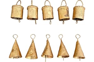 Vivanta Rustic Metal Bells 10 Pcs - Vintage Christmas Decorations, Small Bells for Crafts, Jingle & Witch Bells, Cow Bells, Mini Antique Gold Bells, Boho Hanging Ornaments, Farmhouse Decor, Garland