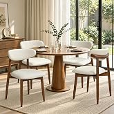 CHUN YI Dining Chairs Set of 4, Upholstered Wooden Dining Room Chairs, Mid Century Modern Fabric Kitchen Chair with Ergonomic Curved Backrest, Beige (Only Chairs)
