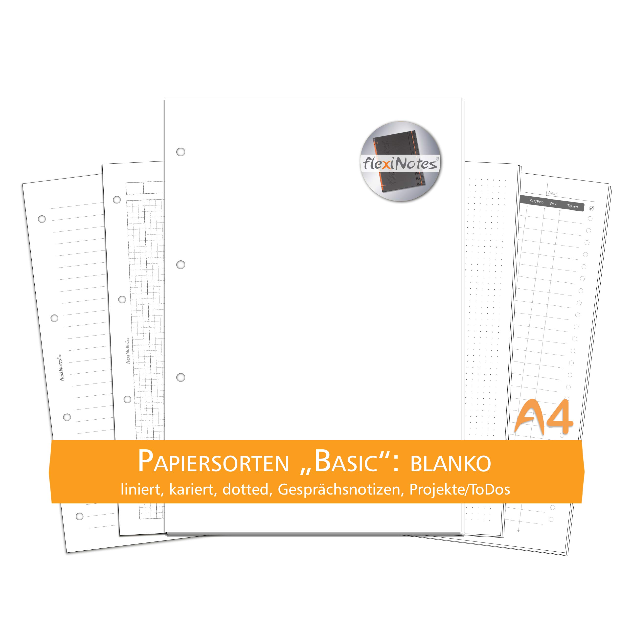 Schaar-Design flexiNotes paper A4 refill, 75 sheets, 80g/m² - available in other formats and lineatures. blanko