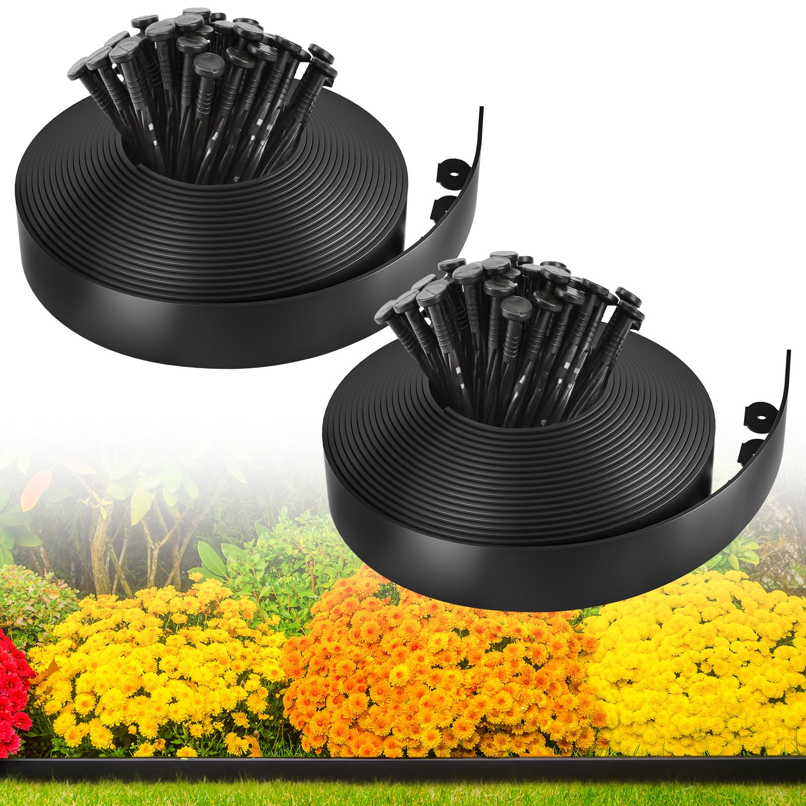 Photo 1 of MIXC Garden Edging Border, 100FT 2 Inch Tall Plastic Landscape Edging with 150 Stakes, Flexible Tool-Free Lawn Border for Yard, Flower Bed & Landscaping