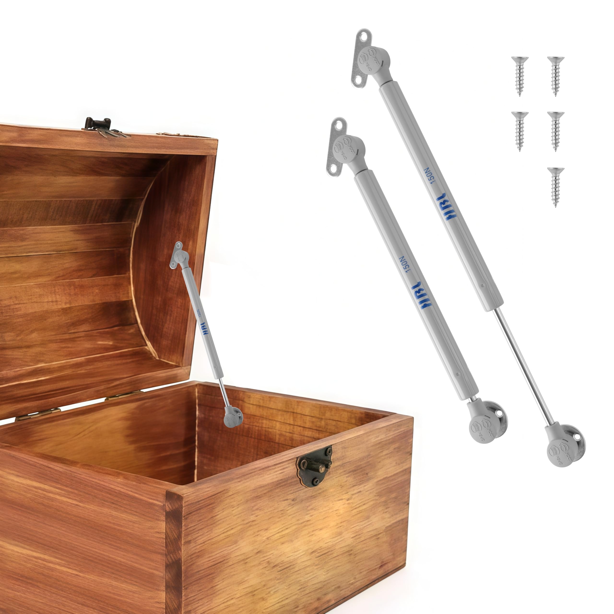 Photo 1 of 2 Pack Soft Close Toy Box Hinges for Heavy Curved, Round, Arched and Flat Lids - HBL' 150N Gas Strut Spring Safety Hinges to Slow Down and Slow Close, Also Works for Flat Lids.