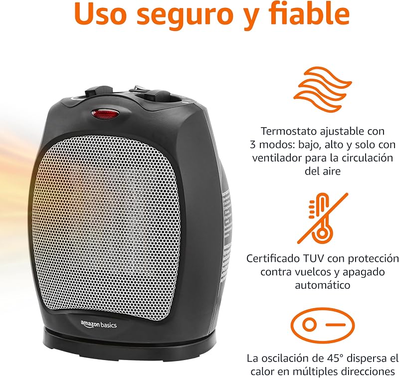 Aquecedor cerâmico oscilante, 1800 W, com termóstato ajustável, preto — foto 2 de 7