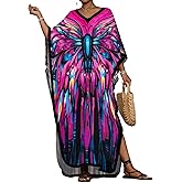 Bsubseach Kaftan Dresses for Women Floral Print Caftans Bathing Suit Cover Ups Plus Size Long Beach Coverup Dress