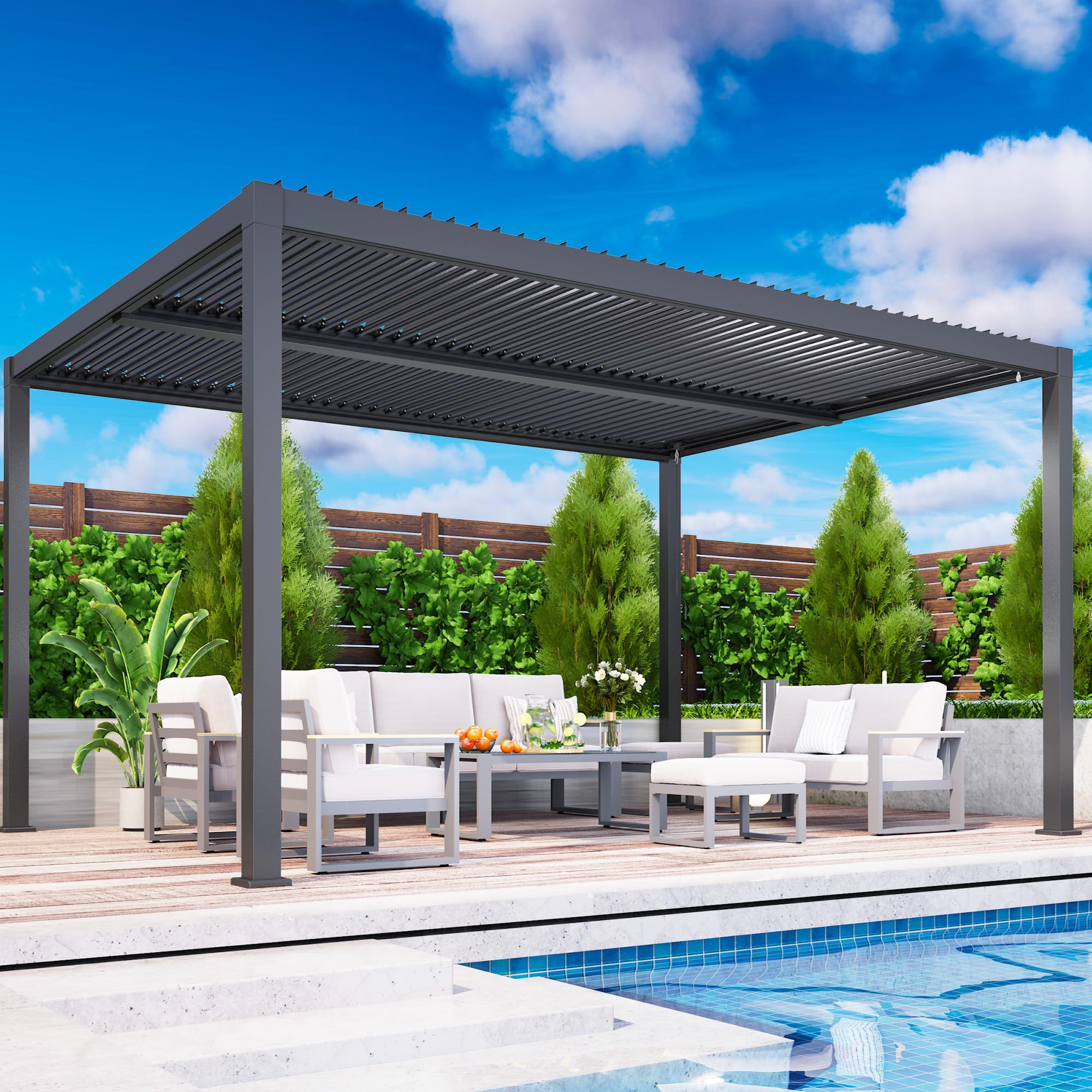 Photo 1 of ******8 BOX SET ; PALLET PICK UP TRUCK OR TRAILER*******RoyalCraft Adjustable Louvered, Heavy-Duty Aluminum Outdoor Pergola, Metal Hardtop Pergola with Adjustable Roof for Patio, Deck, Garden, Yard (Black, 12'x16')