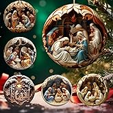 6pcs Christmas Nativity Scene Ornaments, 3D Acrylic Christmas Tree Nativity Scene Hanging Ornaments,The Birth of Jesus Decor,Religious Gifts for Christian & Family (A-6pcs)