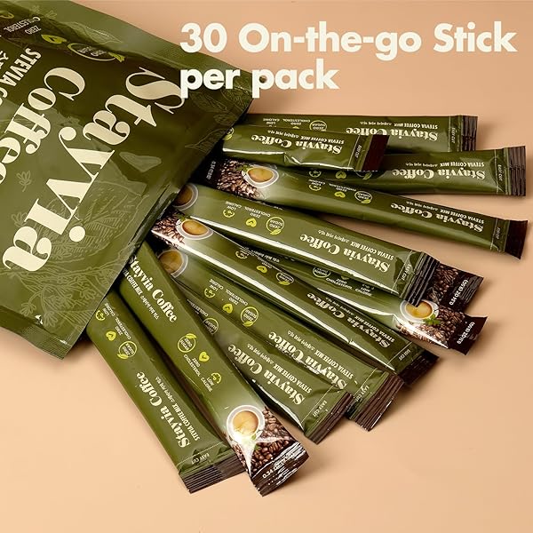 STAYVIA COFFEE STEVIA INSTANT COFFEE PACKETS – KOREAN INSTANT LATTE WITH SUGAR-FREE & LOW CALORIES – 30 STICKS (0.33OZ) – PLANT-BASED SWEETENER – ENJOY CAFFEINE HOT & COLD AT OFFICE, HOME & TRAVEL