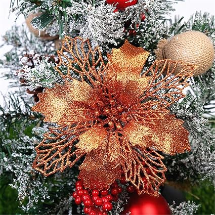 Glitzfas Lot De 12 Decorations De Sapin De Noel A Paillettes Decoration De Sapin De Noel Decoration Florale Orange 24 Cm Amazon Fr Cuisine Maison