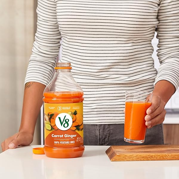 V8 CARROT GINGER 100% VEGETABLE JUICE, 46 FL OZ BOTTLE