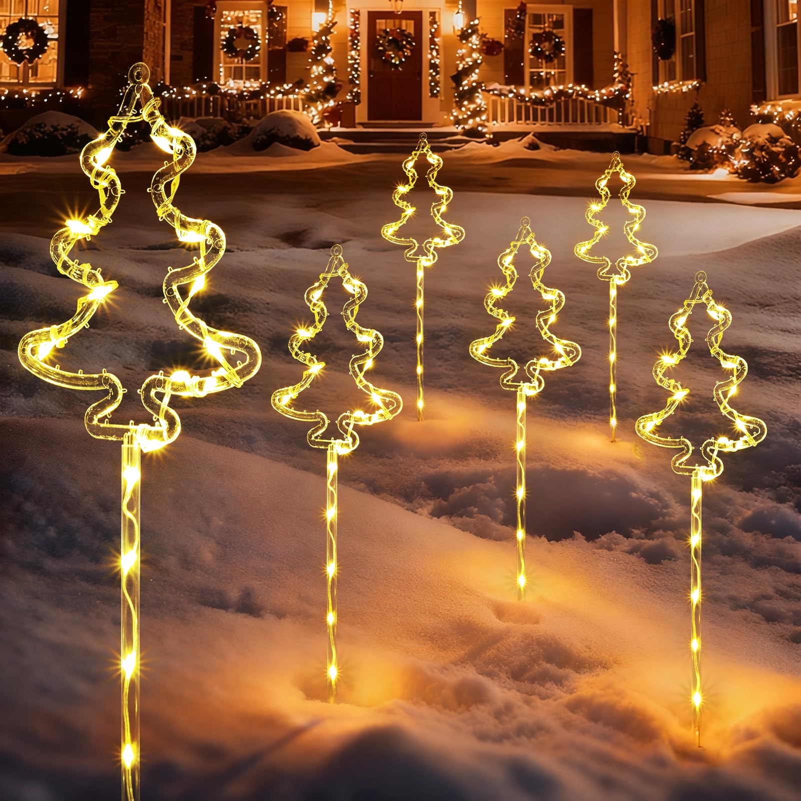 Photo 1 of 6 Packs Christmas Tree Solar Garden Lights with 8 Light Modes, 21.65 Inches Tall Christmas Outdoor Lighting with 20 LEDs Each, Solar Outdoor Xmas Decor for Garden, Path, Patio (Warm White)