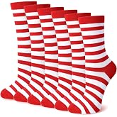 Eurzom 6 Pairs Christmas Striped Socks Cotton Crew for Adult | Classic Red White Green Stripe Socks Xmas Accessory for Holiday Party Costume Celebration