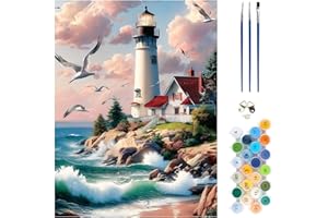 MEIYUDA Lighthouse Paint by Numbers Kit, Seascape Paint by Numbers for Adults Beginners, DIY Acrylic Oil Painting by Number o