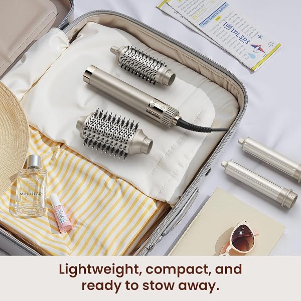 MESCOMB 5-IN-1 HOT AIR STYLER KIT – 110,000 RPM FAST-DRYING DRYER, AUTO-WRAP CURLERS, STRAIGHTENING & VOLUMIZING BRUSHES ALL-IN-ONE (CHAMPAGNE WHITE)