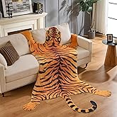 Tiger Print Area Rug,Large Carpets Non-Slip Faux Fur Tiger Rug,Animal Print Carpet Home Decor Fluffy Animal Print Carpet Door
