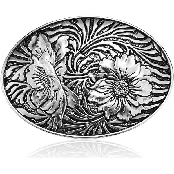 Amazon.com: Oval Engraving Rhinestone Flower Belt Buckle  display picture 1