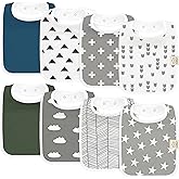 KeaBabies 8-Pack Organic Baby Bibs for Boys, Girls - Super Absorbent Cotton Drool Bibs for Baby Girl & Boy, Teething Toddler, Drooling Newborn, Ultra Soft & Machine Washable (Crossroads)