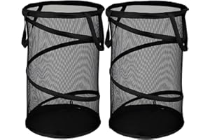 BATTOO 2 Pack Large Collapsible Laundry Basket Foldable Mesh Pop Up Hamper with Handles for Laundry Room, Bathroom, Kids Room, College Dorm, Travel, Storage Organizer Black