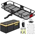 KAIRAY Heavy Duty Folding Hitch mount Cargo Carrier Load Capacity 500 Lbs 60" X 20" X 6" Trailer Fold up Luggage Basket with Stablizer Waterproof Bag Net Ratchet Straps Combination Lock for SUV Pickup