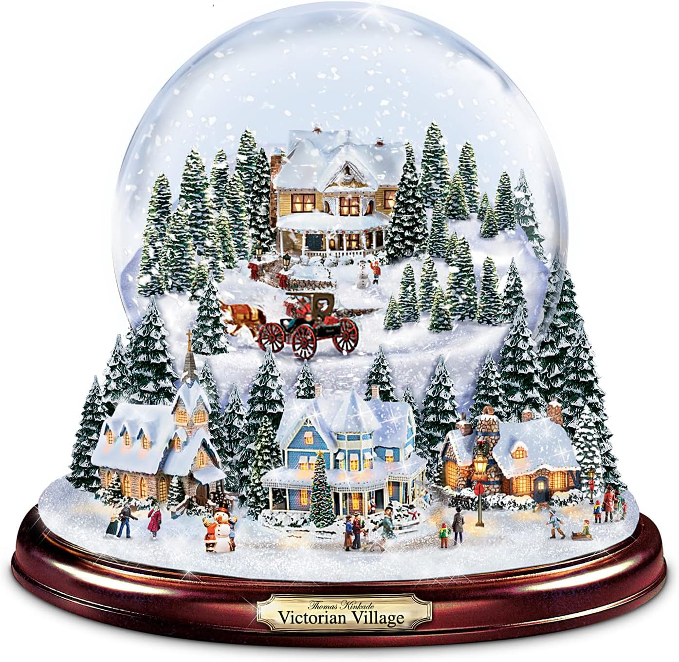 Snow Globes - The Bradford Exchange Thomas Kinkade Illuminated Musical Victorian Christmas Village Snowglobe with Swirling Snow and Sculpted Scenes