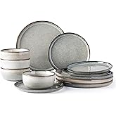 GBHOME Ceramic Dinnerware Sets for 4, 12 Pieces Stoneware Plates and Bowls Sets, Reactive Glaze Dishes -Scratch Resistant, Dishwasher&Microwave Safe, Green Wheat