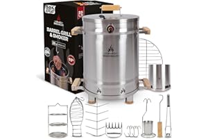 Smoked Grillers Barrel Smoker Grill Combo | 100% Stainless Steel Barrel | 95% Less Smoke, Even Heat | Easy to Use & Clean – V