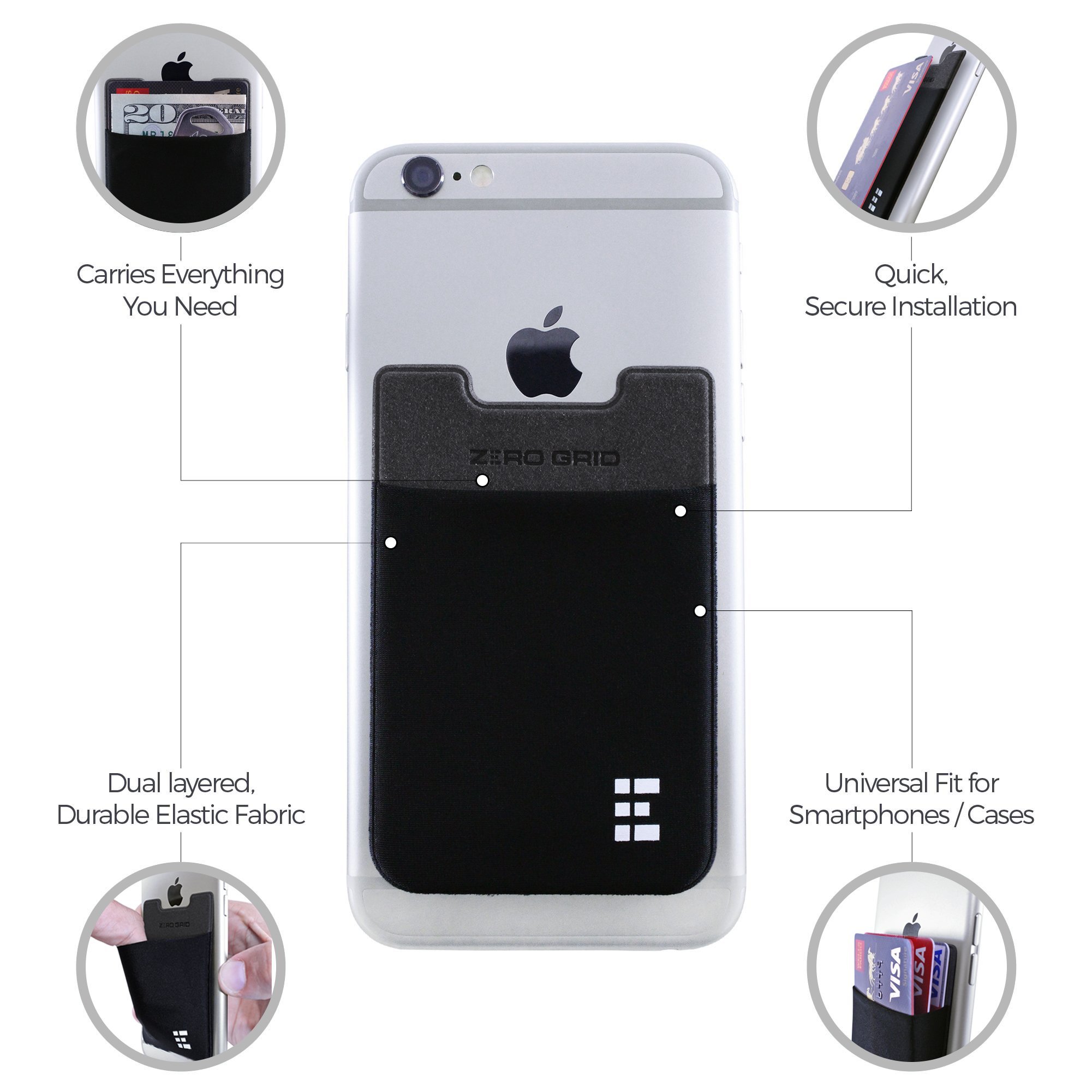 Zero Grid Porte Cartes pour Smartphone - Portefeuille de Téléphone Adhésif avec Blindage RFID