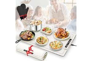 MEGAPUXIN Food Warming Mat,Warming Mat for Food,Electric Warming Tray for Buffets Party,Silicone Heating Mat for Food Portable Food Warmer for Parties Home Travel (White)