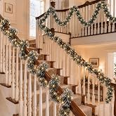 4Pack 15FT Prelit Christmas Garland with Lights for Stairs, Plug in | Connectable 15FT Prelit Christmas Garlands Provide 60FT Total Length with Warm White Lights for Stairs and Railings