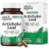 Wild & Organic Artichoke Extract Capsules 500 mg - Liver & Digestive Support - Artichoke Leaf Extract Supplement - Cynara Scolymus Leaf Powder - Vegan, No Fillers, Non-GMO - 60 Count