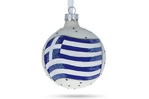 BESTPYSANKY Vibrant Greek Flag Blown Glass Ball Christmas Ornament 3.25 Inches