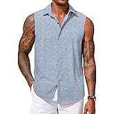 COOFANDY Mens Sleeveless Button Down Beach Shirts Casual Summer Tank Tops Collared Imitation Linen Tank Shirt