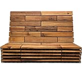 Majestick Goods 6-Pack Longboard Acacia Wood Interlocking Deck Tiles | Easy Install for Patio Flooring &amp; Walkway with Raised Base Drainage, 24 x 12 x 0.9 Inch, Covers 12 Sq Ft
