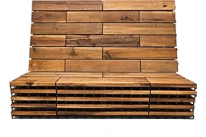 MAJESTICK GOODS Interlocking Deck Tiles 24 x 12 Long Boards Snap Together Wood Flooring - Acacia Hardwood Outdoor Flooring for Patio - Floor Decking Tile, Waterproof Balcony Flooring 12 Sq Ft (1 Pack (6 Pieces))