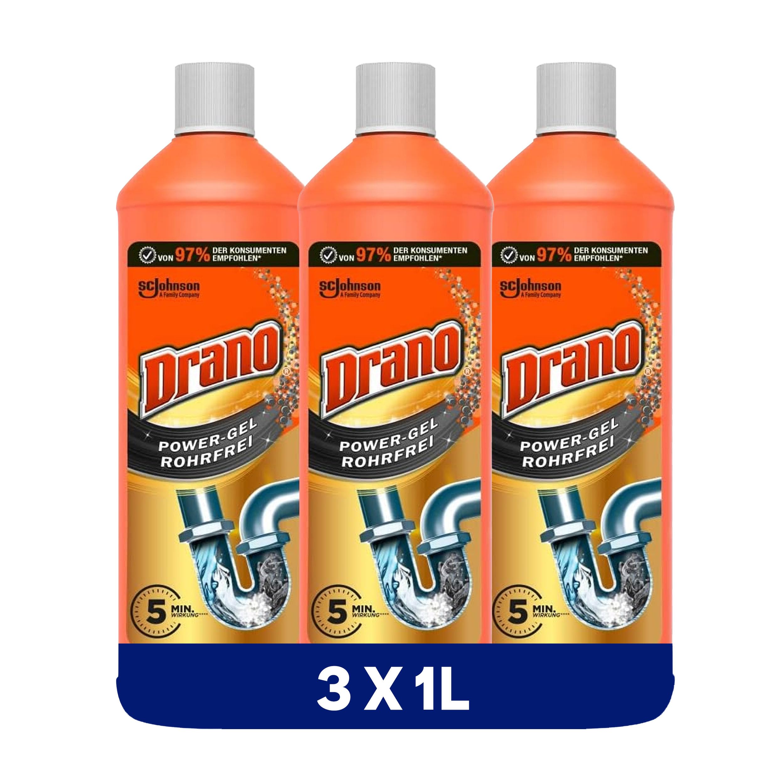Drano Extra Stark, Abflussreiniger, Rohrreiniger für Küche & Bad, 3er Pack