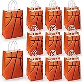Jucoan 50 Pack Basketball Goodie Bags, Kraft Paper Basketball Party Favor Gift Bag with Handles for Kids Birthday Party Supplies, Sports Team Gifts, Tournament Gifts
