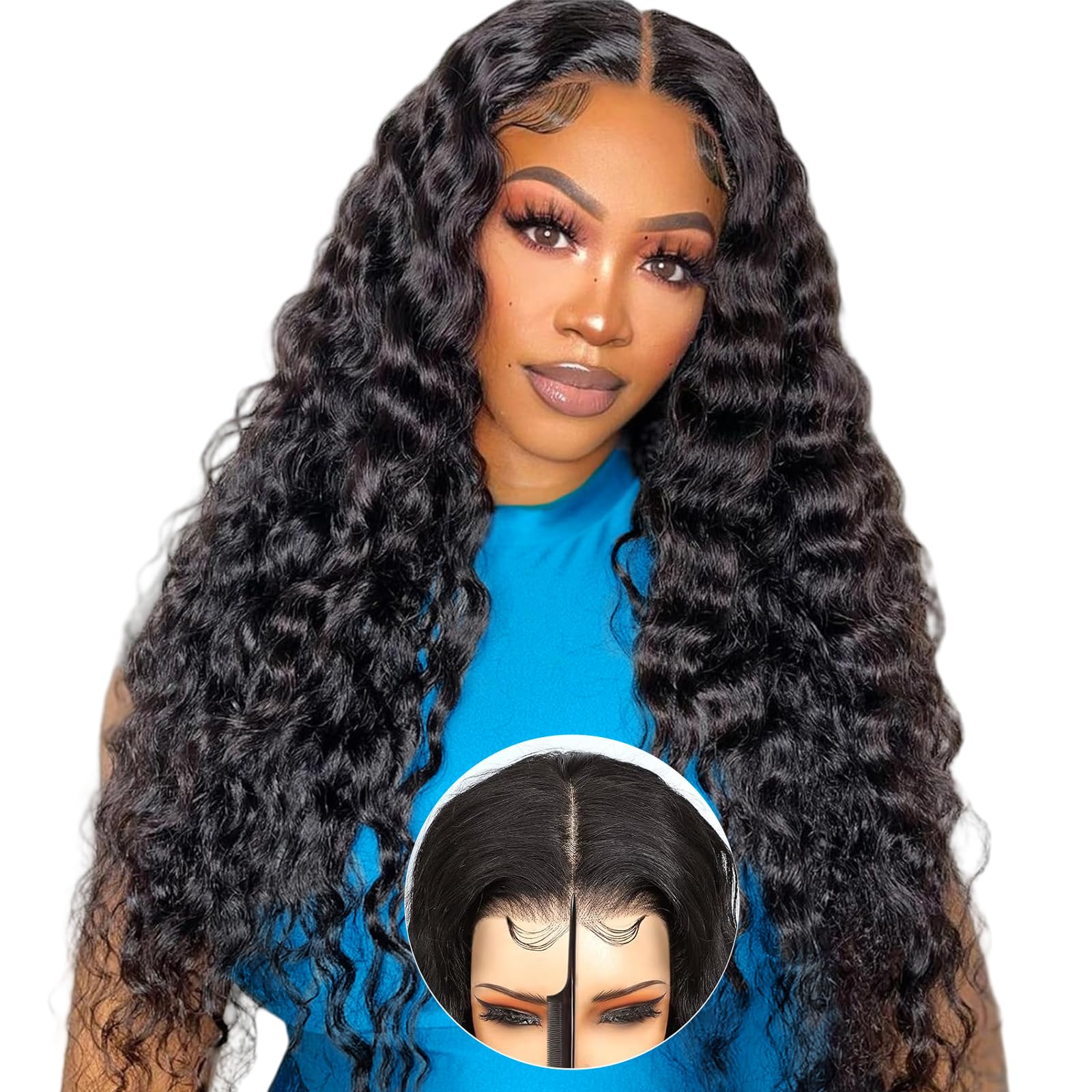 Beluck 250 Density Glueless 13x6 HD Pre Cut Lace Front Wigs Human Hair, Water Wave Human Hair Wig For Women, Pre Plucked Full Lace Frontal Curly Ready To Wear Glueless Wig 30 Inch — image 1