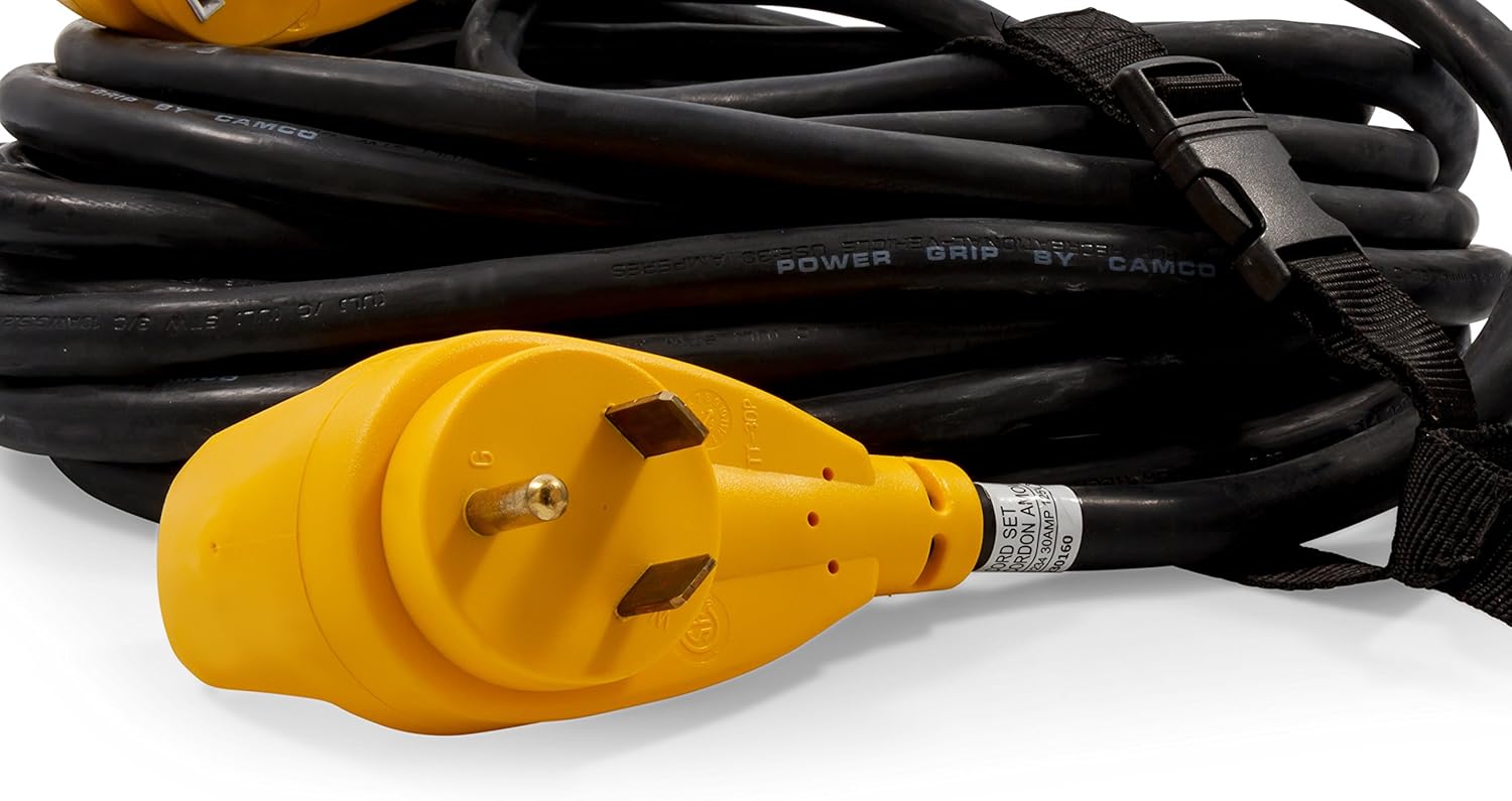Camco 50' PowerGrip Heavy-Duty Outdoor 30-Amp Extension Cord for RV and Auto | Allows for Additional Length to Reach Distant Power Outlets | Built to Last (55197): Automotive