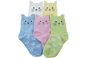 Tandi Kids Girls Cotton Novelty Cats Crew No Seam Socks 5 Pairs Pack