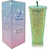 XMYAINA 26oz Bling Cup Diamond Studded Tumbler Glitter Water Bottle with Lid and Straws Stainless Steel Vacuum Insulated Coffee Ice Cup Gift for Women (Deep Green)