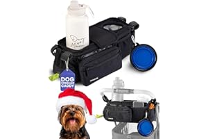 rubyloo Dog Stroller Caddy Organizer with Poop Bag Dispenser, Treat Pocket, Water Bowl – Dog Stroller Accessories with Insulated Cup Holders, Pet Storage & Non-Slip Fit for 14"-19" Wide Handlebars