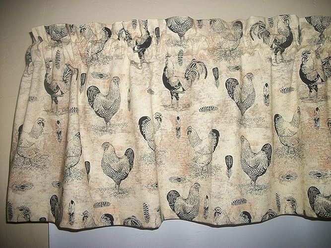 French Country Rooster Chicken Farm Kitchen Farmhouse Curtain