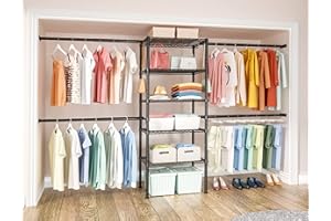 Ulif M2 Closet Organizer System, 5.9 Feet Height Mounted to the Wall Garment Rack with 4 Expandable Hanger Rods, 5 Shelves in 23.6" L x 14.5" W, Suit Total Space from 5.8-8.8 ft, Black